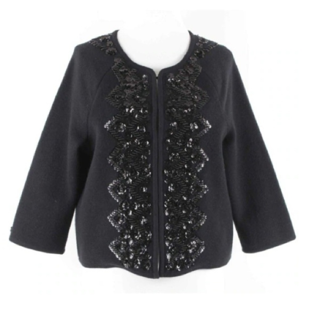 Anthropologie Black Beaded Embellished Cardigan Sweater